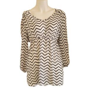 Sassy Maternity blouse small chevron striped lightweight semi sheer cream black
